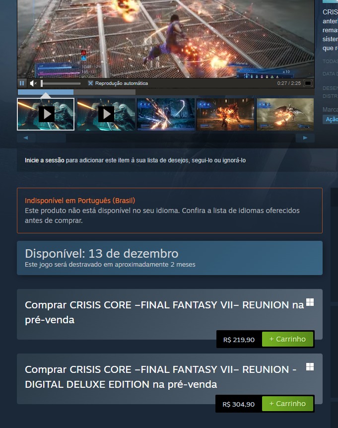 Crisis Core -Final Fantasy VII- Reunion localização ptbr